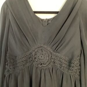 NWOT INC International Concepts Black Blouse 100% Silk With Crochet 14